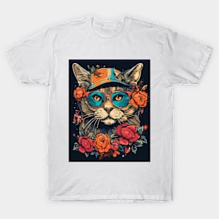 Feline Elegance: Stylish Cat Embraced by Floral Charm T-Shirt